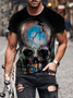 Casual 3D digital skull print T-shirt