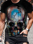 Casual 3D digital skull print T-shirt