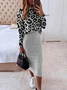 Casual Leopard Crew Neck Long sleeve Suits