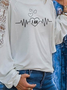 Letter Heart Casual Crew Neck Cotton Blends Raglan Sleeve Shirts & Tops