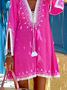 Plus size Casual Boho Long sleeve Woven Dress