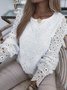 Casual Lace Long Sleeve Round Neck Plus Size Tops