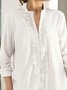 Solid Long Sleeves Lace Loosen Mid-long Tunic White Shirts & Tops
