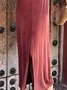 Bottom Slit Solid Sleeves V Neck Casual Daily Maxi Dresses