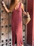 Bottom Slit Solid Sleeves V Neck Casual Daily Maxi Dresses