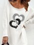 Hearts Printed Casual Round Neck Long Sleeve Dresses