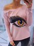 Long sleeve Abstract Casual One Shoulder Long Sleeve T-shirt