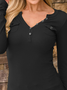Long sleeve Buttoned V Neck Casual Long Sleeve T-shirt