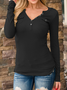 Long sleeve Buttoned V Neck Casual Long Sleeve T-shirt