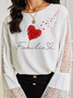 Romantic Heart Letter Loosen Flare Sleeve Cotton Blends Crew Neck Long Sleeve T-shirt