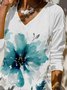 Floral V Neck Casual Long Sleeve Shirts & Tops