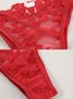 Valentine's Day Lace Bow Embroidery Heart Perspective Sexy Fun Wire Thong Underwear Set