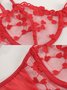 Valentine's Day Lace Bow Embroidery Heart Perspective Sexy Fun Wire Thong Underwear Set