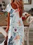Casual Floral Printed Beach Holiday Short Sleeve Loosen Round Neck Short sleeve Knit Dress
