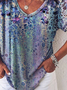 Casual Geometric Abstract Floral Printed Loose Short Sleeve Tunic T-Shirt