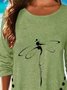 Dragonfly Printed Long Sleeve Crew Neck Plus Size Casual Tops