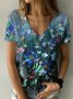 Floral Short Sleeves V Neck Plus Size Casual T-Shirt