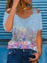 Casual Floral Short Sleeve V Neck Plus Size Printed Tops T-shirts