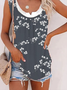 Floral Casual Crew Neck Knit Tank