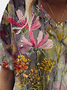 Women's Cotton Blends V Neck Loosen Floral Casual Tunic T-Shirt