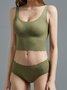 Ladies Nude Skin-Friendly Comfortable Vest Type Seamless Underwear Mid Waist Briefs Set