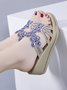 Rhinestone Floral Cutout Boho Wedge Sandals