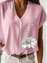 Vacation Floral PRINTEDV Neck Loosen Short Sleeve Tops