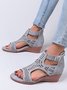 Bohemian Cutout Zip Wedge Sandals
