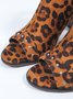Women's Leopard Studded Open Toe Chunky Heeled Sandals