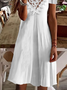 Solid Loosen Lace V Neck Off Sholder Woven White Casual Dress