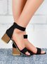 Simple Solid Color Zip Block Heel Sandals