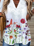 Vacation Floral Plants Printed Casual Loosen Buttoned V Neck Tunic Short Sleeve Tops