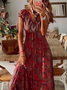 Plus Size V Neck Casual Vintage Short Sleeve Holiday Weaving Dress