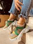 Green Khaki Contrast Panel Lace-Up Chunky Trainers Sneakers
