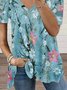 Floral V Neck Casual Short Sleeve Plus Size Casual T-Shirt