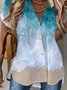 Women's Sea Gradient Painted Short Sleeve V Neck Plus Size Casual Blouses