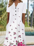 Vacation Floral Printed LoosenV Neck Pockets Short Sleeve Woven Dress