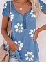 Casual Floral Short Sleeve V Neck Plus Size Printed Tops T-shirts