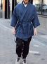 Cotton And linen Style American Casual Basic Wild linen Blue loose linen Shirt