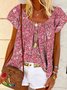 Crew Neck Floral Casual Short Sleeve Tops