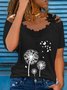 Casual Dandelion Short Sleeve V Neck Plus Size Printed Tops T-shirts