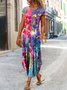 Short Sleeve Boho Floral Knitting Dress
