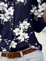 Loosen Shirt Collar Floral Long Sleeve Blouse