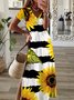 Casual Sunflower Short Sleeve V Neck Printed Dress