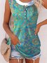 Casual Sleeveless Round Neck Plus Size Printed Top Vests