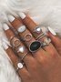 Beach Vacation Style Vintage Love Black Gemstone Ring Set Dresse Jewely