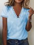 Lace Detail V Neck Casual Short Sleeve T-Shirt