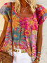 Plus size Casual Short Sleeve Floral Tops