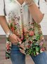 Floral V Neck Short Sleeve Plus Size Casual T-Shirt