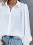 Women's Daily Striped Ruched Plain Shirt Collar Casual Loose Long Sleeve Blouse 2022
